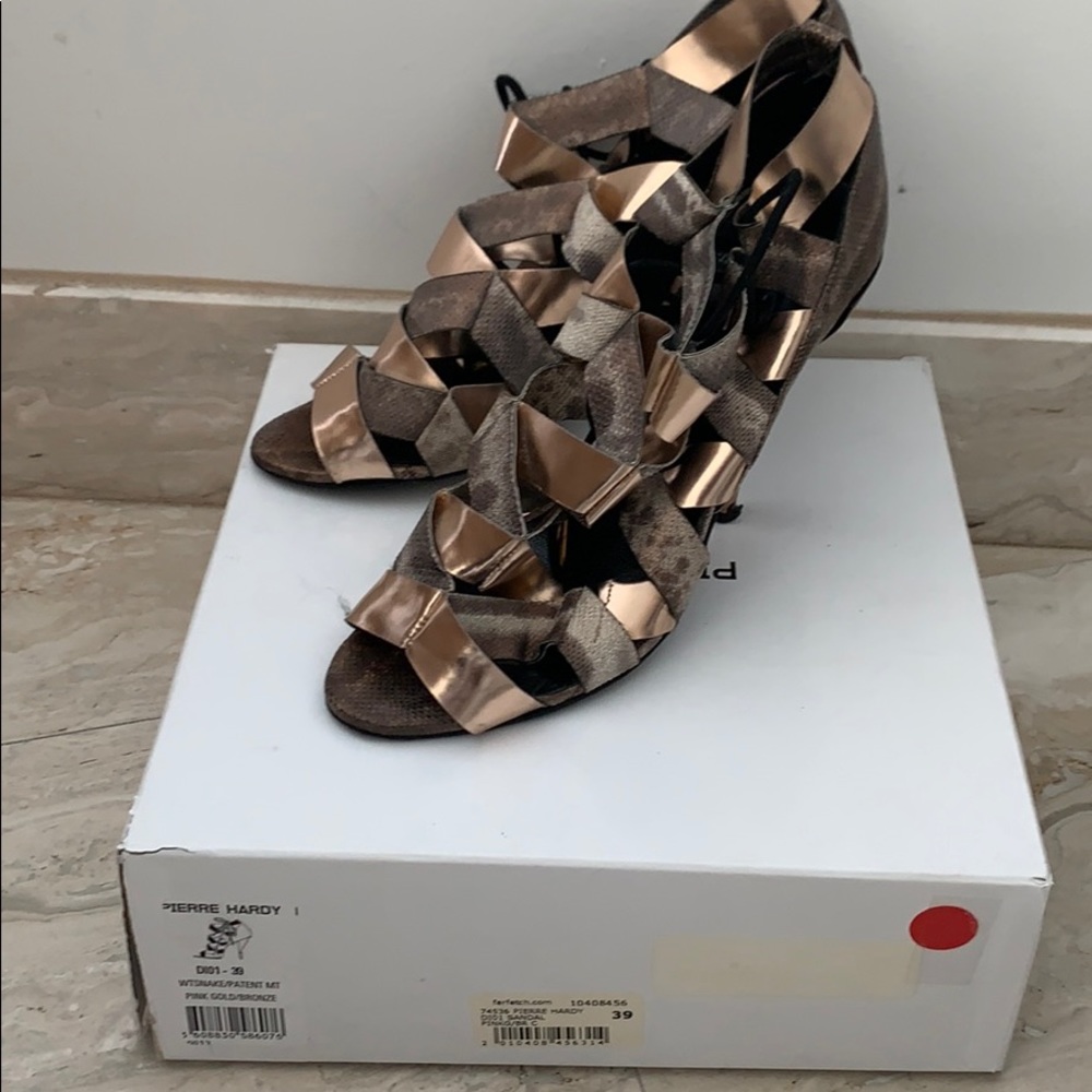 Pierre Hardy Rose gold and snakeskin Heels